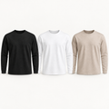 Long Sleeve Essential Tee in black, white and beige